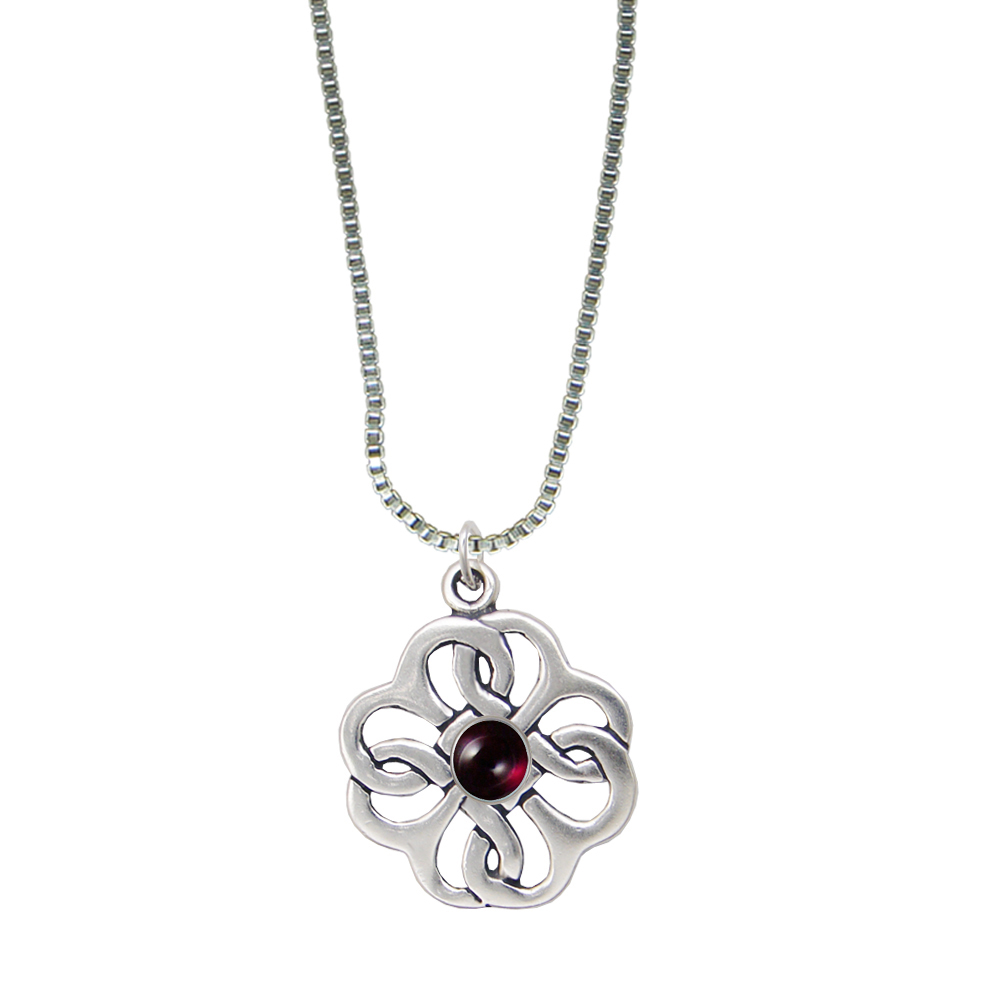 Sterling Silver Celtic Knot Flower Pendant Garnet